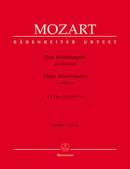 THREE DIVERTIMENTI K136- K138 STRING QUARTET SCORE cover Thumbnail